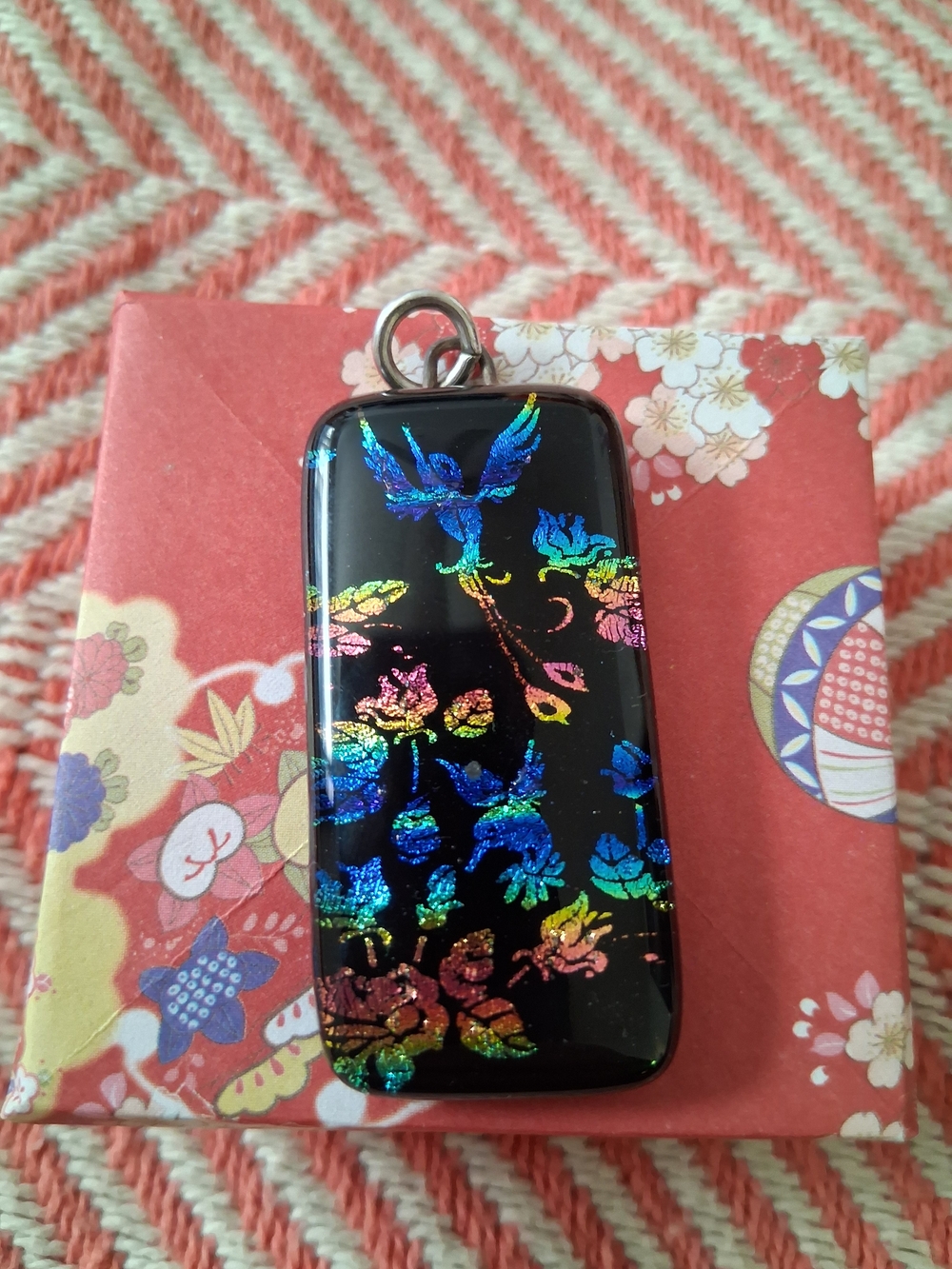 Black Multicolor Floral Bird Pendant Phone Charm - Unbranded